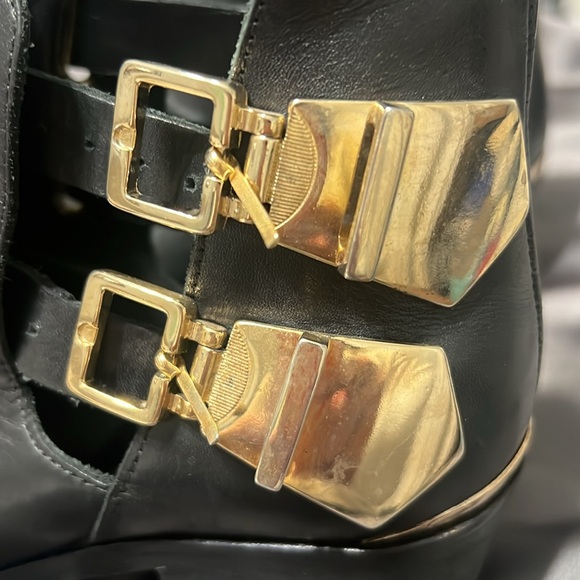 SANDRO DOUBLE BUCKLE ANKLE BOOTS BLACK LEATHER SIZE 37 - Picture 7 of 8